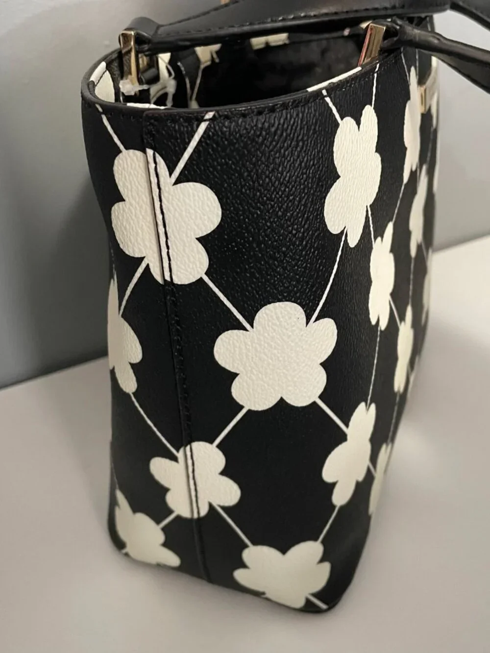 New Kate Spade Juno Floral Grant St Vinyl Mini Tote Black White $298